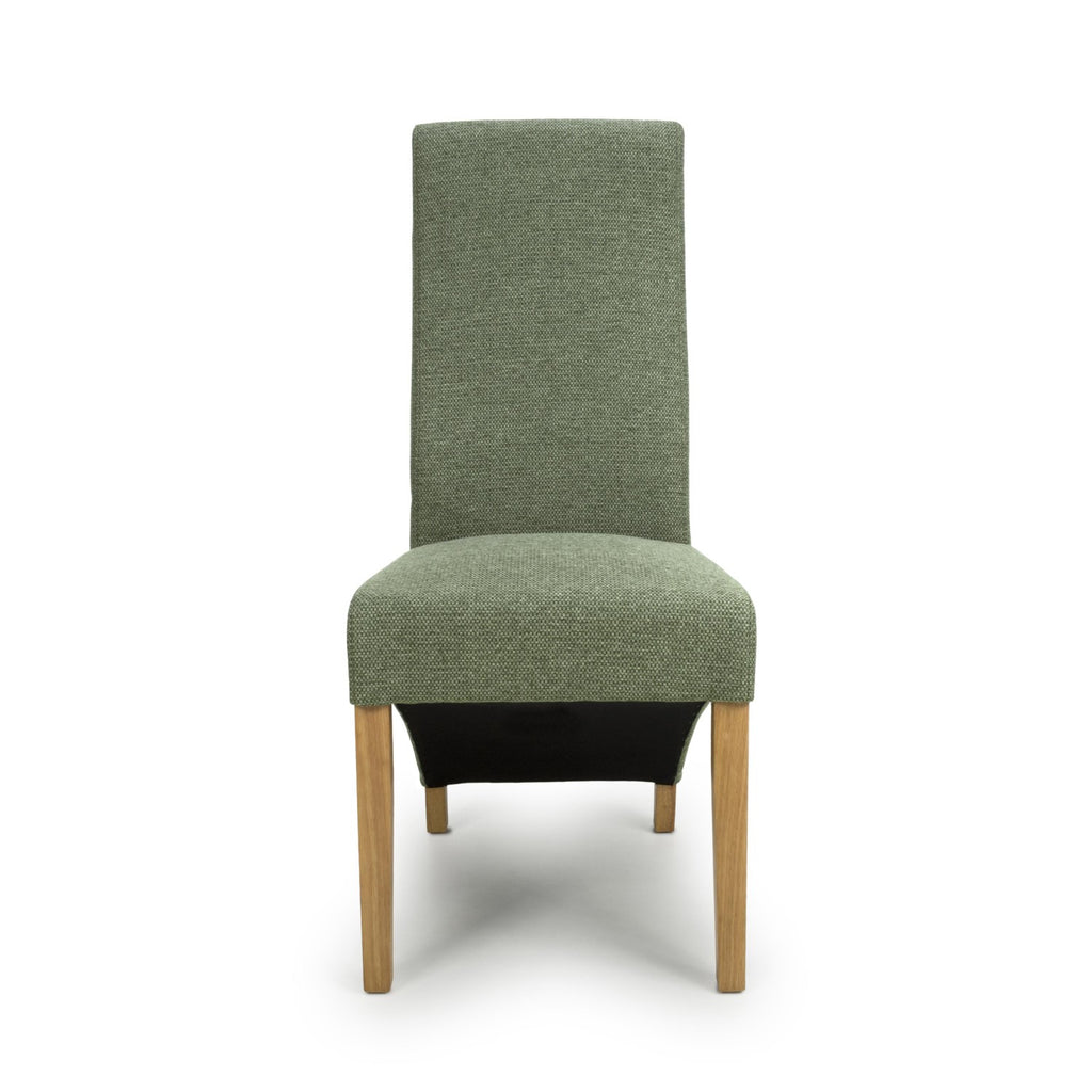 Green Fabric Weave Wave Back Dining Chair Wooden Legs - Home Furniture Interiors