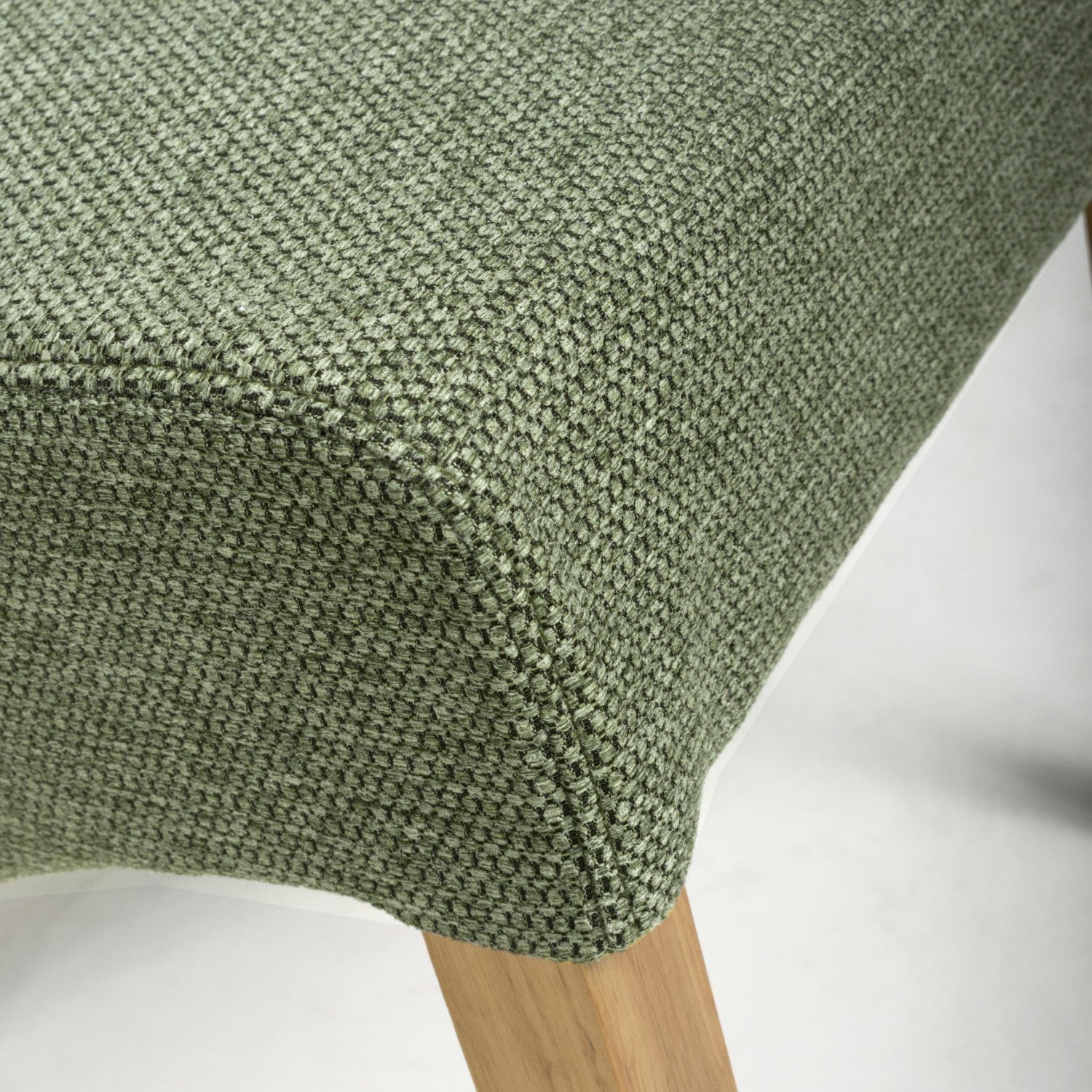 Green Fabric Weave Wave Back Dining Chair Wooden Legs - Home Furniture Interiors