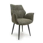 Green Tweed Fabric Swivel Dining Chair Black Metal Legs
