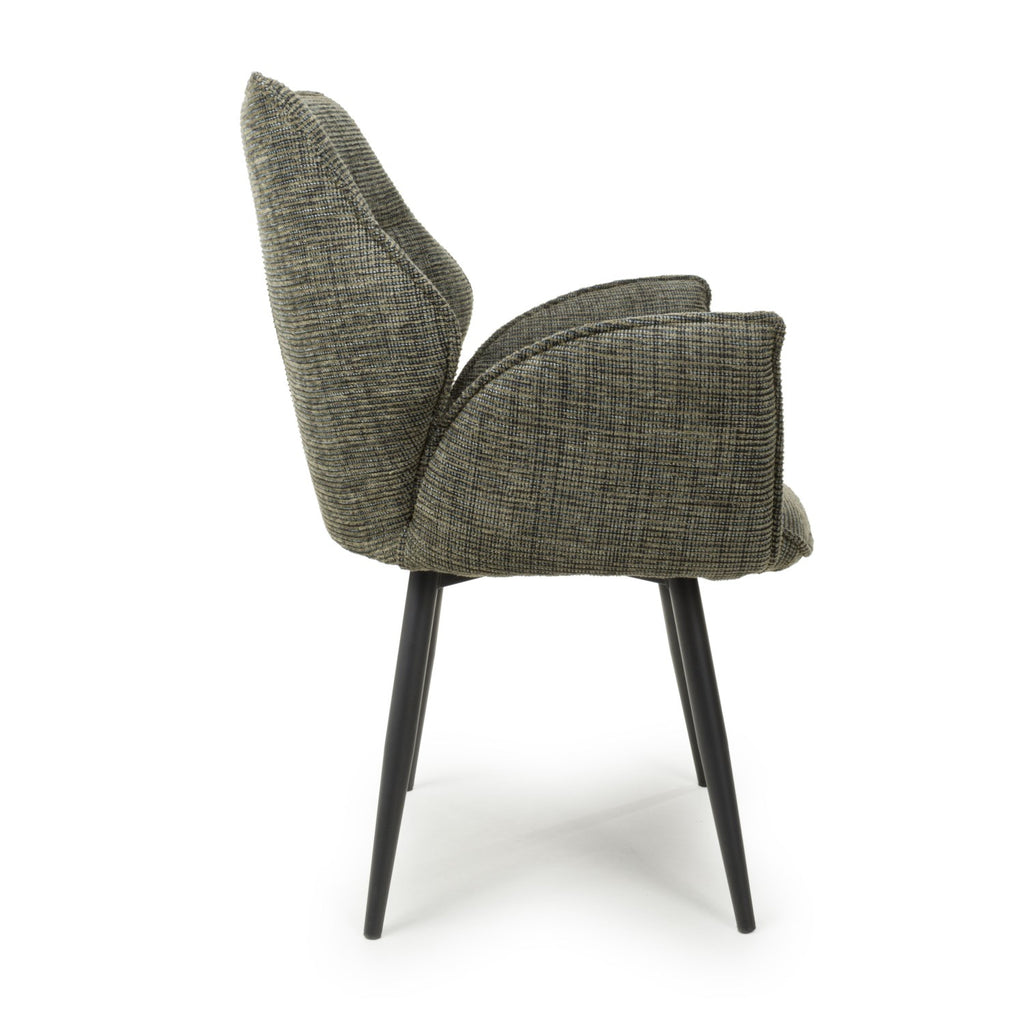 Green Tweed Fabric Swivel Dining Chair Black Metal Legs - Home Furniture Interiors