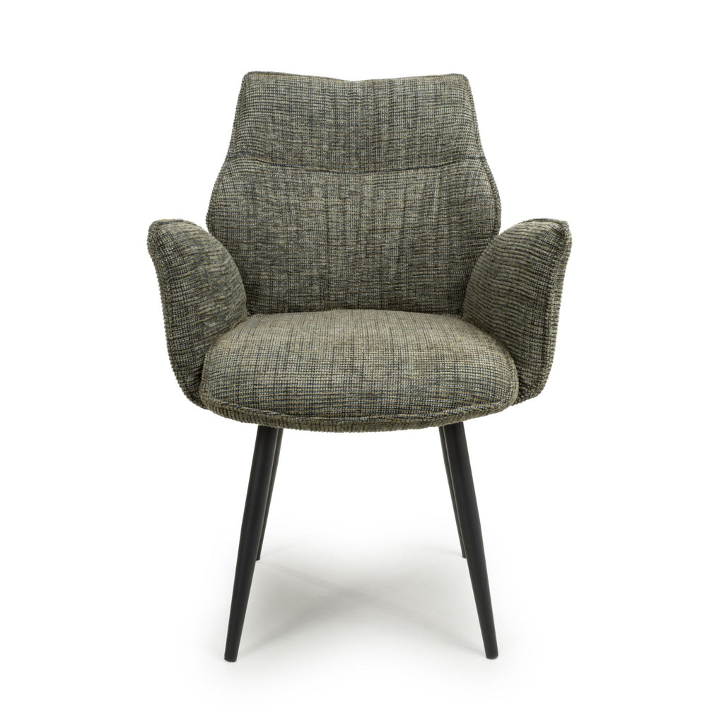 Green Tweed Fabric Swivel Dining Chair Black Metal Legs - Home Furniture Interiors