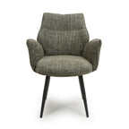 Green Tweed Fabric Swivel Dining Chair Black Metal Legs - Home Furniture Interiors