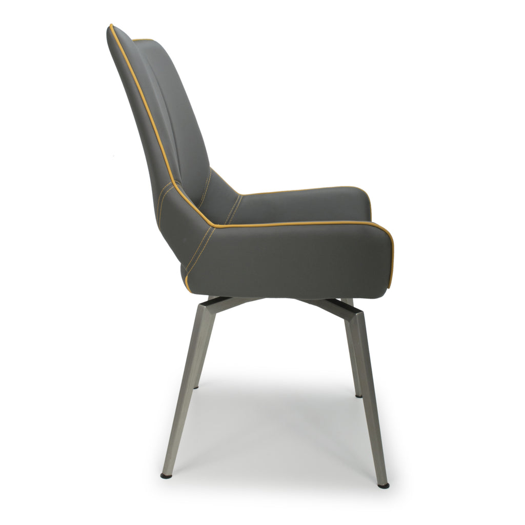 Grey and Yellow Leather Swivel Dining Chair - Home Furniture Interiors