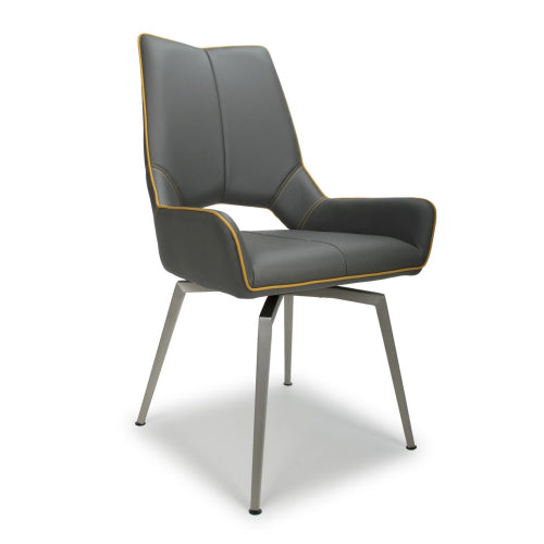 Grey and Yellow Leather Swivel Dining Chair - Home Furniture Interiors