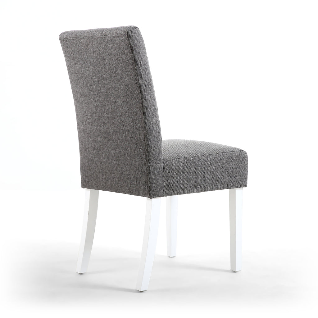Grey Fabric Buttoned Waffle Back Dining Chair White Legs - Home Furniture Interiors