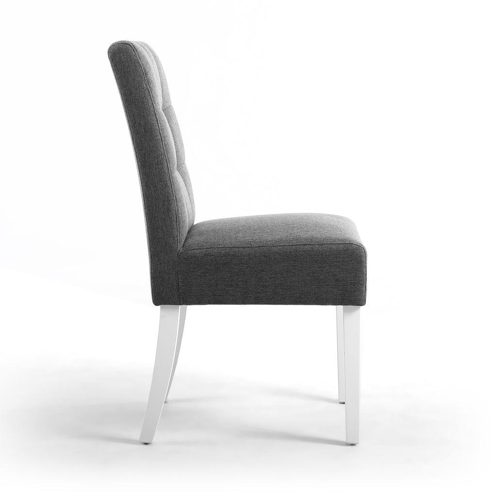 Grey Fabric Buttoned Waffle Back Dining Chair White Legs - Home Furniture Interiors