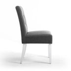 Grey Fabric Buttoned Waffle Back Dining Chair White Legs - Home Furniture Interiors