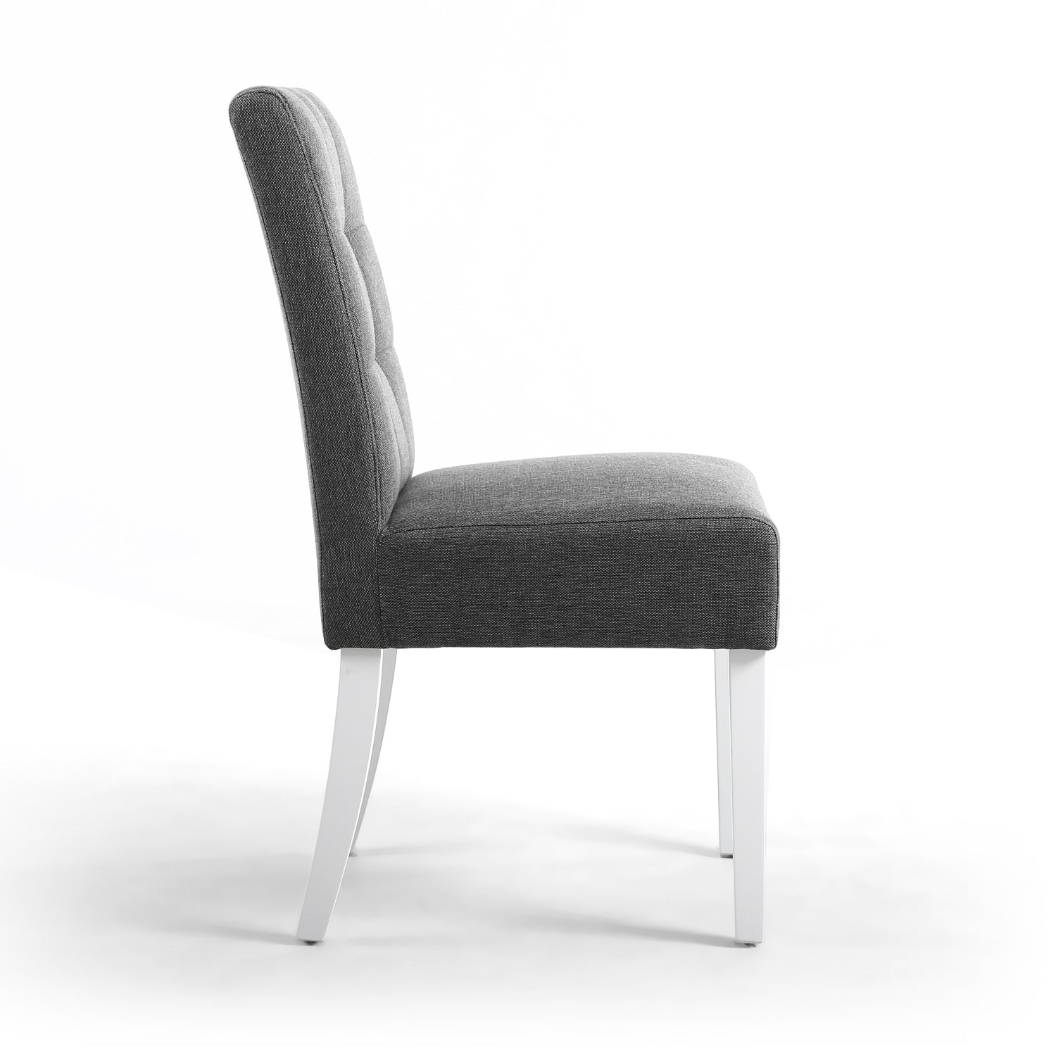 Grey Fabric Buttoned Waffle Back Dining Chair White Legs - Home Furniture Interiors