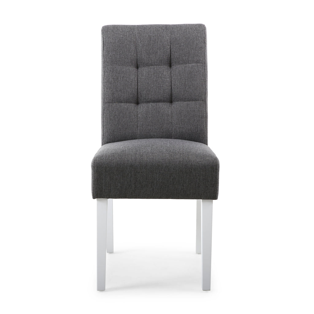 Grey Fabric Buttoned Waffle Back Dining Chair White Legs - Home Furniture Interiors
