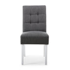 Grey Fabric Buttoned Waffle Back Dining Chair White Legs - Home Furniture Interiors