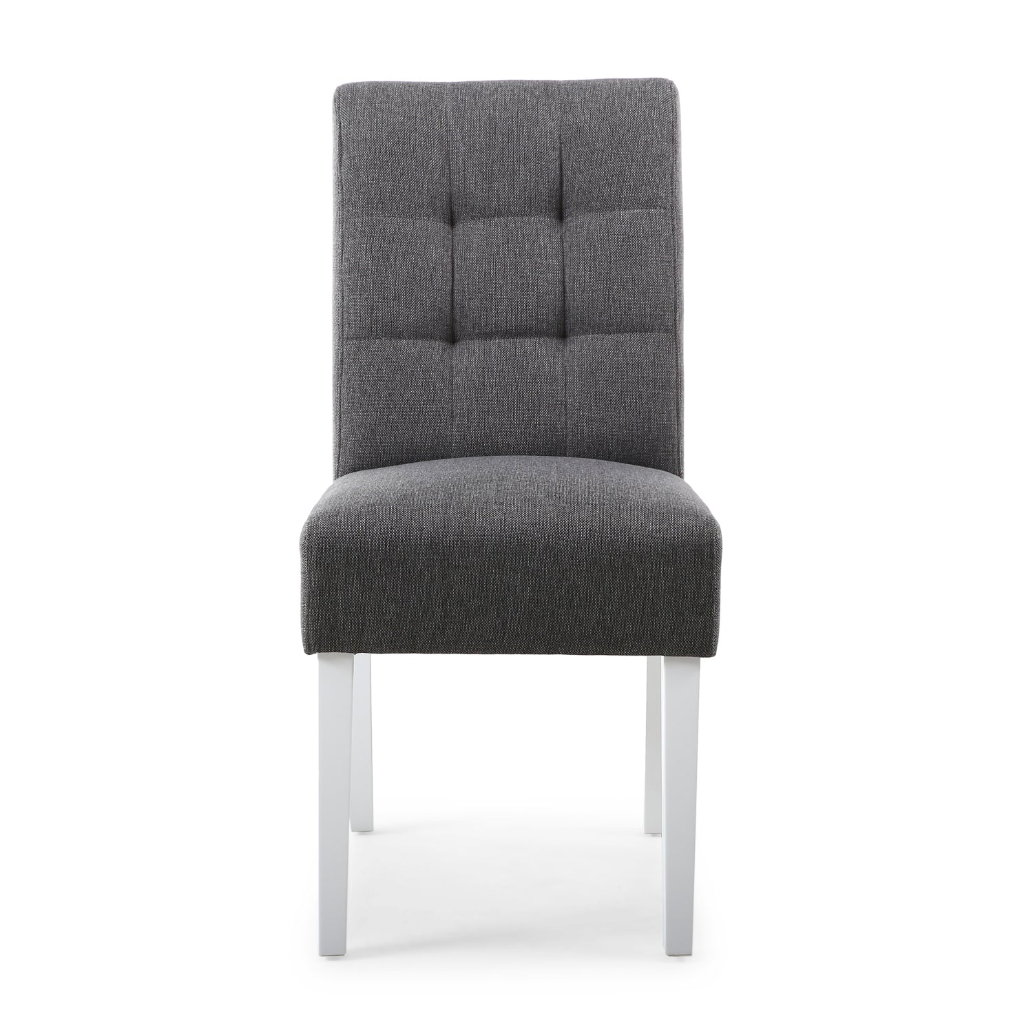 Grey Fabric Buttoned Waffle Back Dining Chair White Legs - Home Furniture Interiors