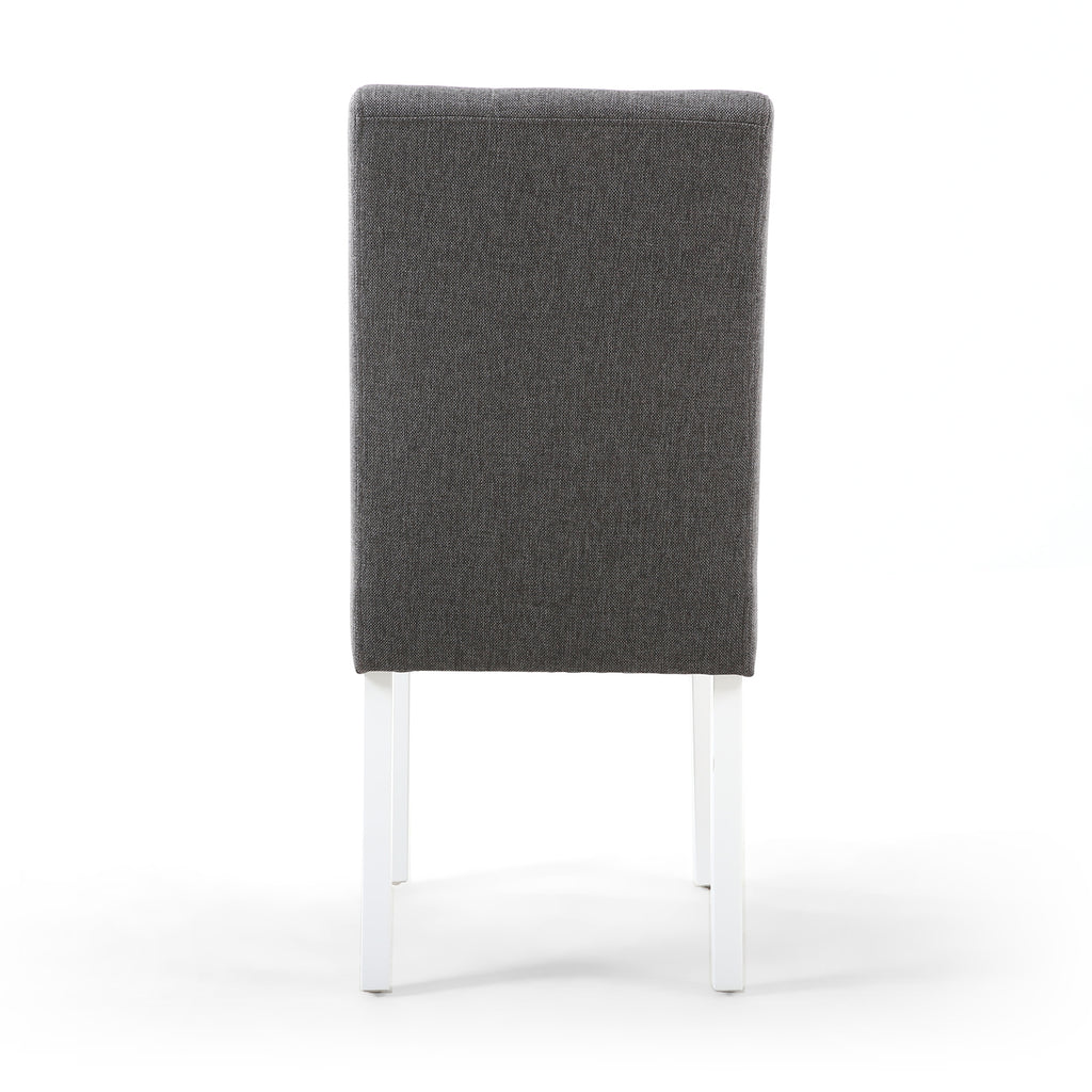 Grey Fabric Buttoned Waffle Back Dining Chair White Legs - Home Furniture Interiors