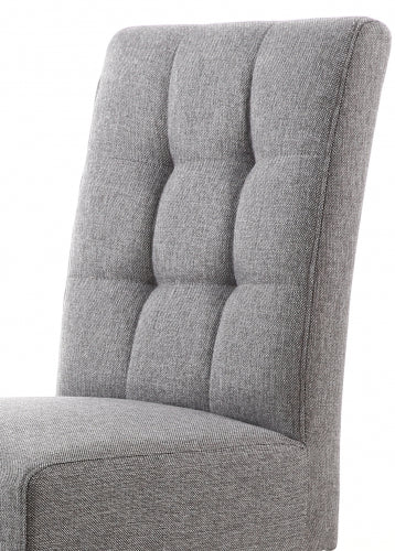 Grey Fabric Buttoned Waffle Back Dining Chair White Legs - Home Furniture Interiors