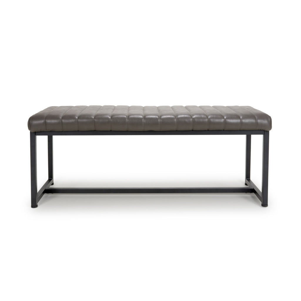 Grey Leather 120cm Dining Bench Black Metal Legs - Home Furniture Interiors