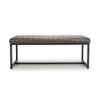 Grey Leather 120cm Dining Bench Black Metal Legs - Home Furniture Interiors
