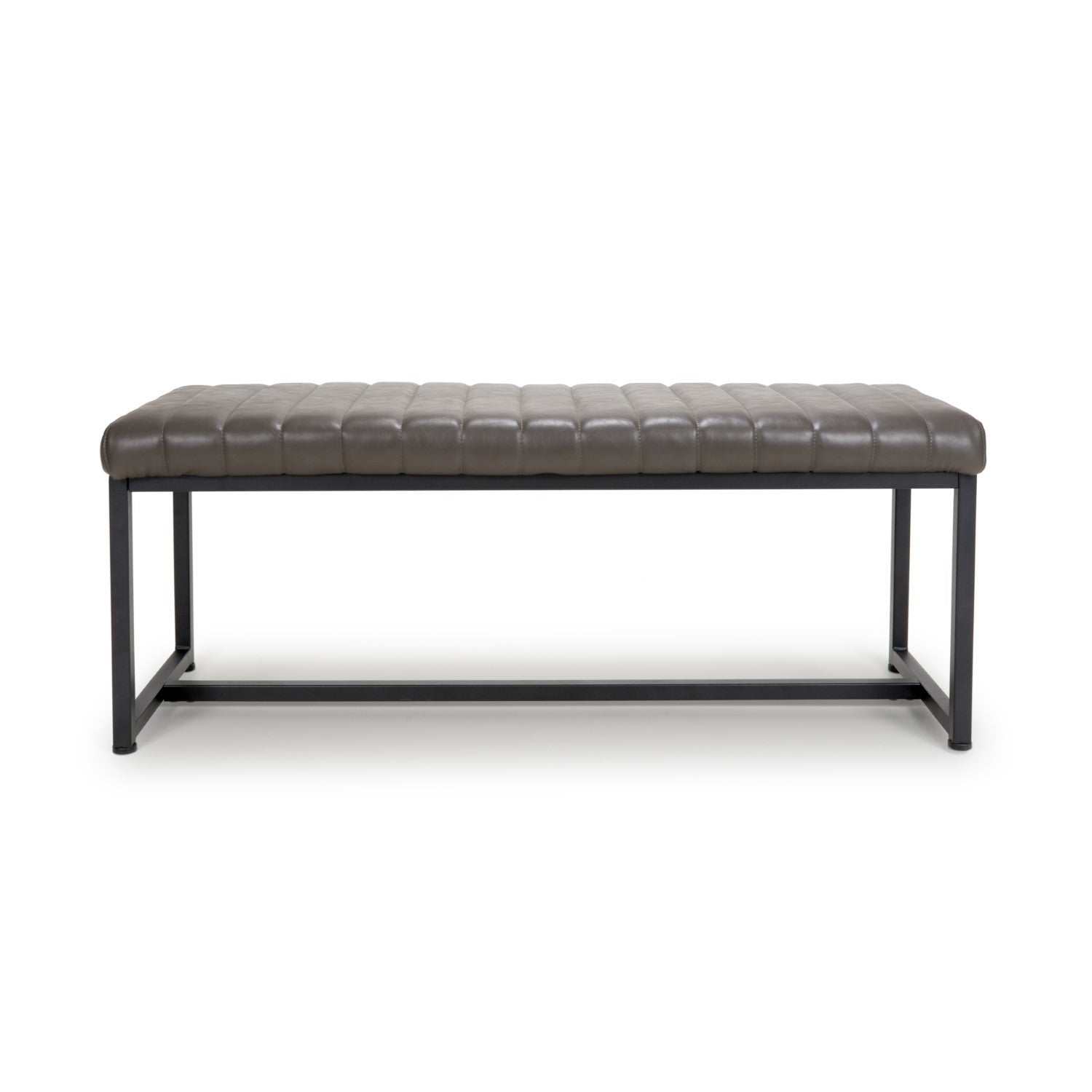 Grey Leather 120cm Dining Bench Black Metal Legs - Home Furniture Interiors