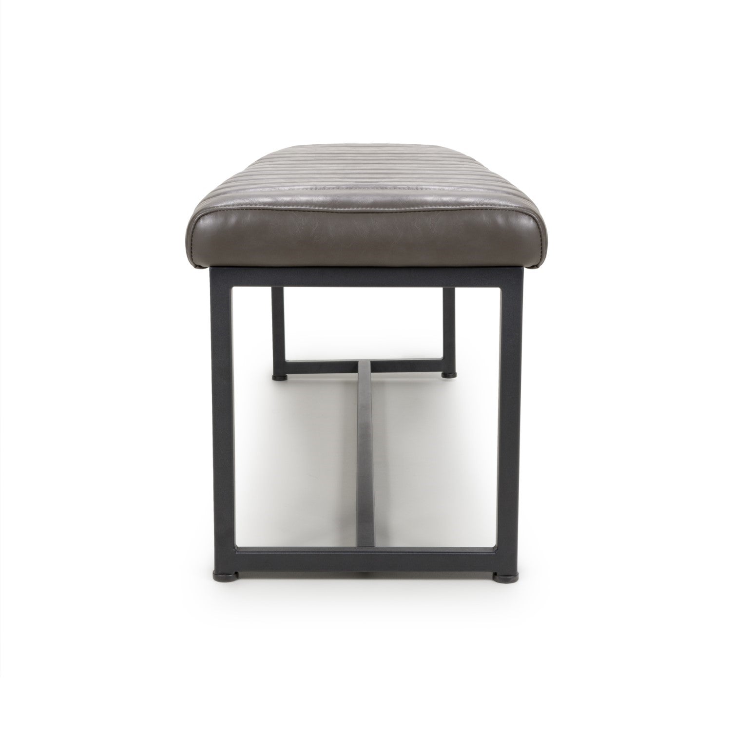 Grey Leather 120cm Dining Bench Black Metal Legs - Home Furniture Interiors