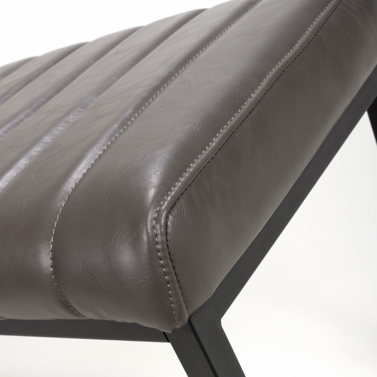 Grey Leather 120cm Dining Bench Black Metal Legs - Home Furniture Interiors