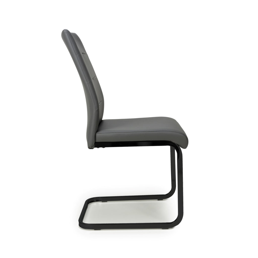 Grey Leather Dining Chair Black Metal Cantilever Legs - Home Furniture Interiors
