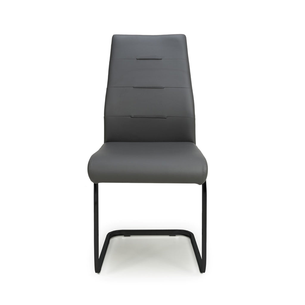Grey Leather Dining Chair Black Metal Cantilever Legs - Home Furniture Interiors