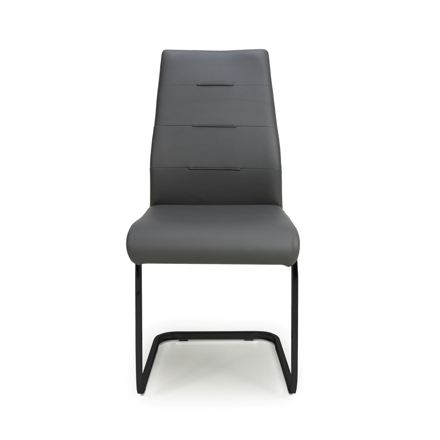 Grey Leather Dining Chair Black Metal Cantilever Legs - Home Furniture Interiors