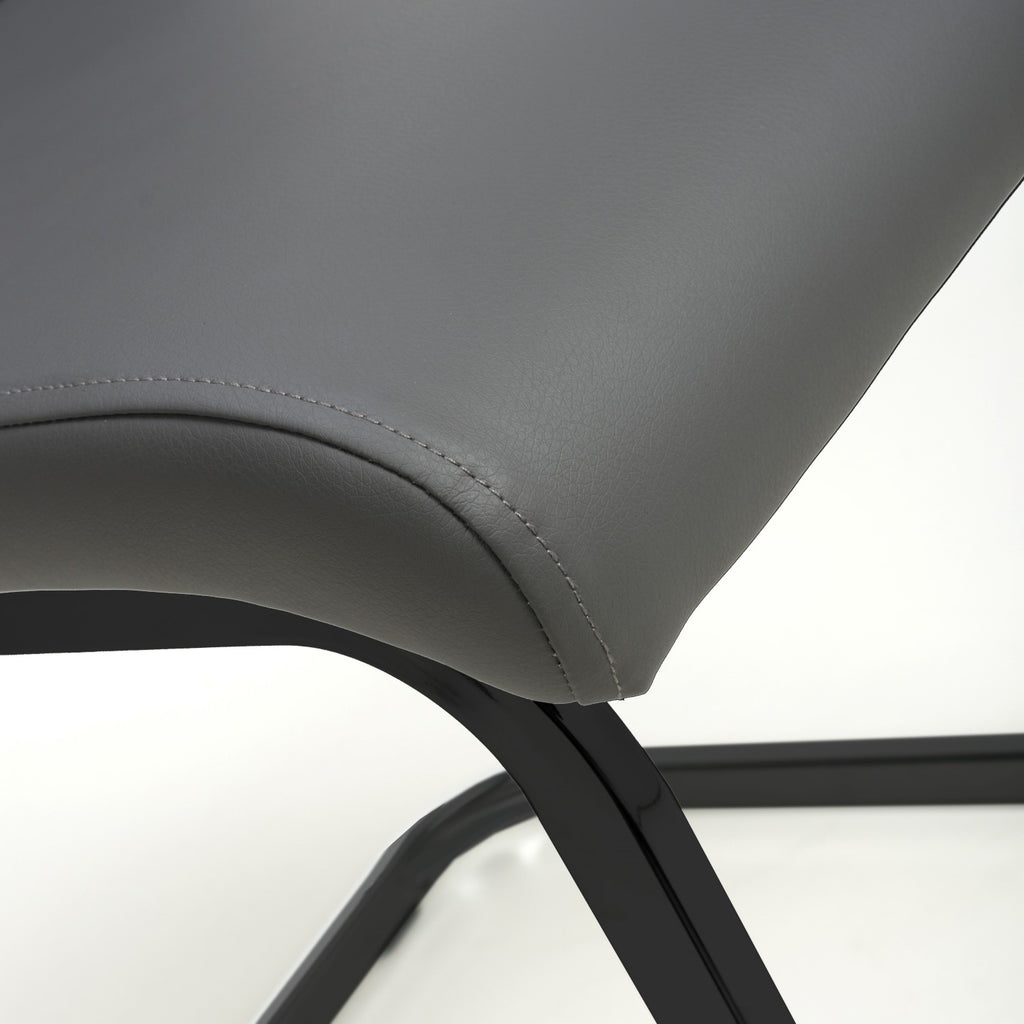 Grey Leather Dining Chair Black Metal Cantilever Legs - Home Furniture Interiors