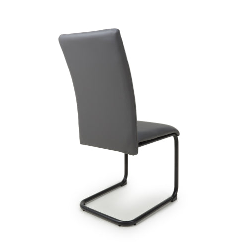 Grey Leather Effect Curved Back Cantilever Dining Chair - Home Furniture Interiors