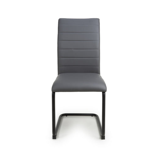 Grey Leather Effect Curved Back Cantilever Dining Chair - Home Furniture Interiors