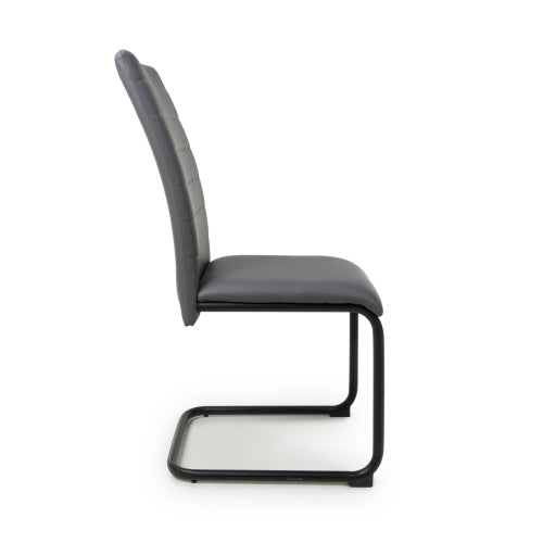 Grey Leather Effect Curved Back Cantilever Dining Chair - Home Furniture Interiors