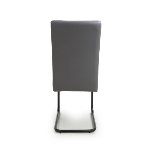 Grey Leather Effect Curved Back Cantilever Dining Chair - Home Furniture Interiors
