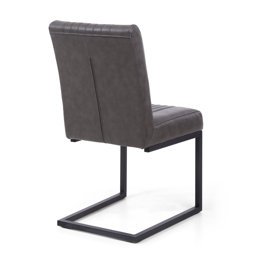 Grey Ribbed Leather Dining Chair Dark Grey Metal Legs - Home Furniture Interiors