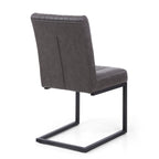Grey Ribbed Leather Dining Chair Dark Grey Metal Legs - Home Furniture Interiors
