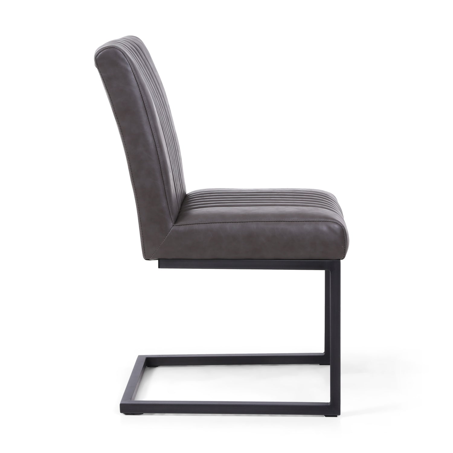 Grey Ribbed Leather Dining Chair Dark Grey Metal Legs - Home Furniture Interiors