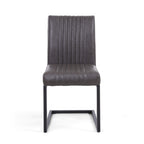 Grey Ribbed Leather Dining Chair Dark Grey Metal Legs - Home Furniture Interiors