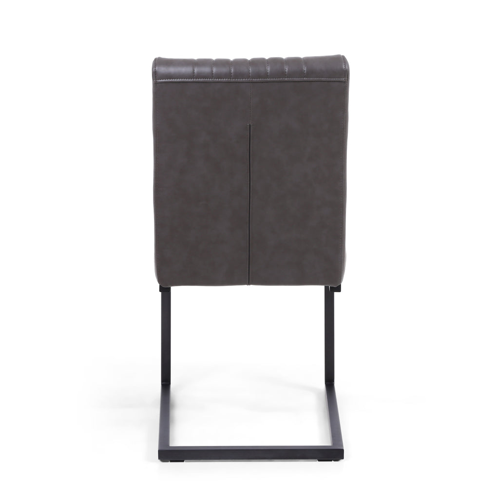Grey Ribbed Leather Dining Chair Dark Grey Metal Legs - Home Furniture Interiors