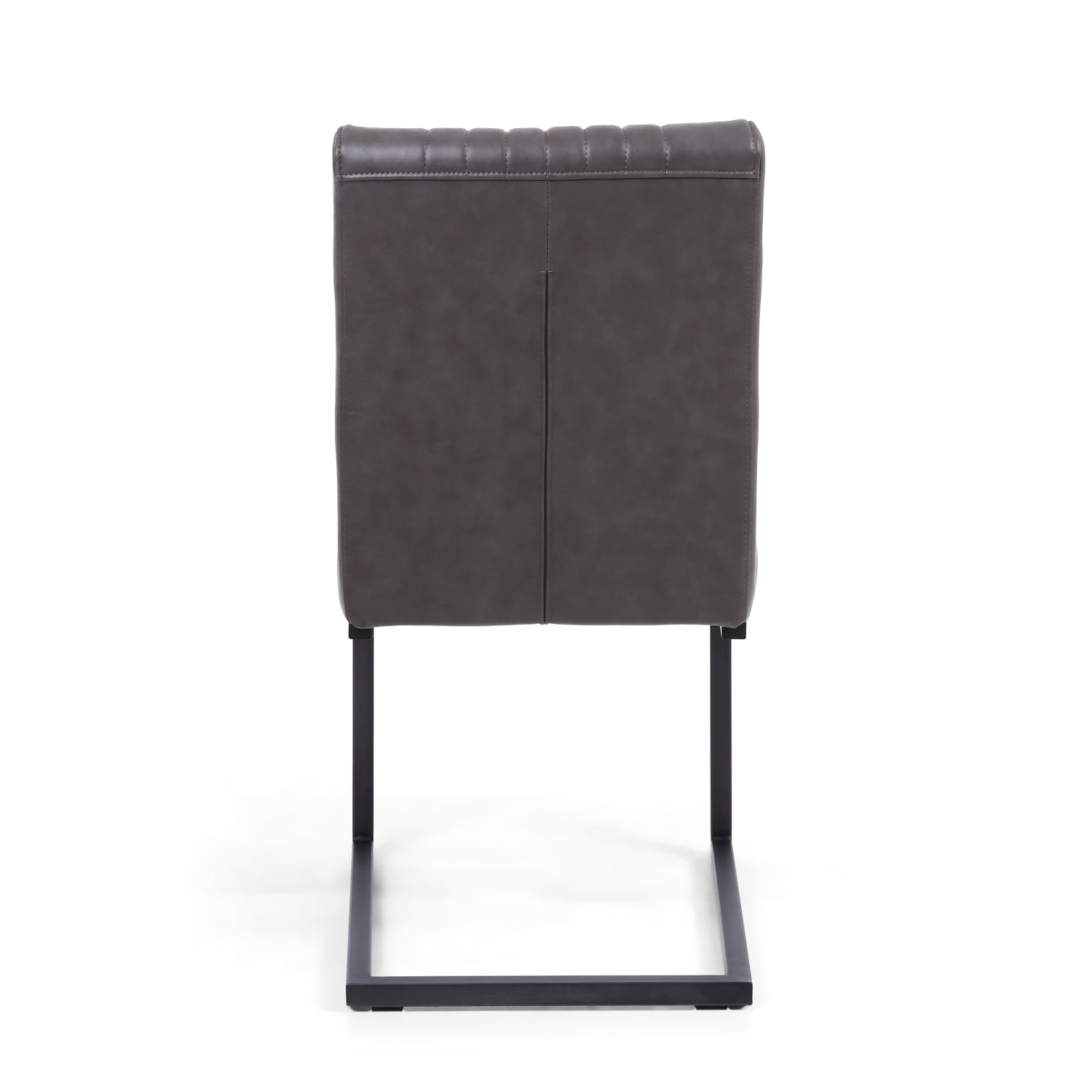 Grey Ribbed Leather Dining Chair Dark Grey Metal Legs - Home Furniture Interiors
