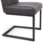 Grey Ribbed Leather Dining Chair Dark Grey Metal Legs - Home Furniture Interiors