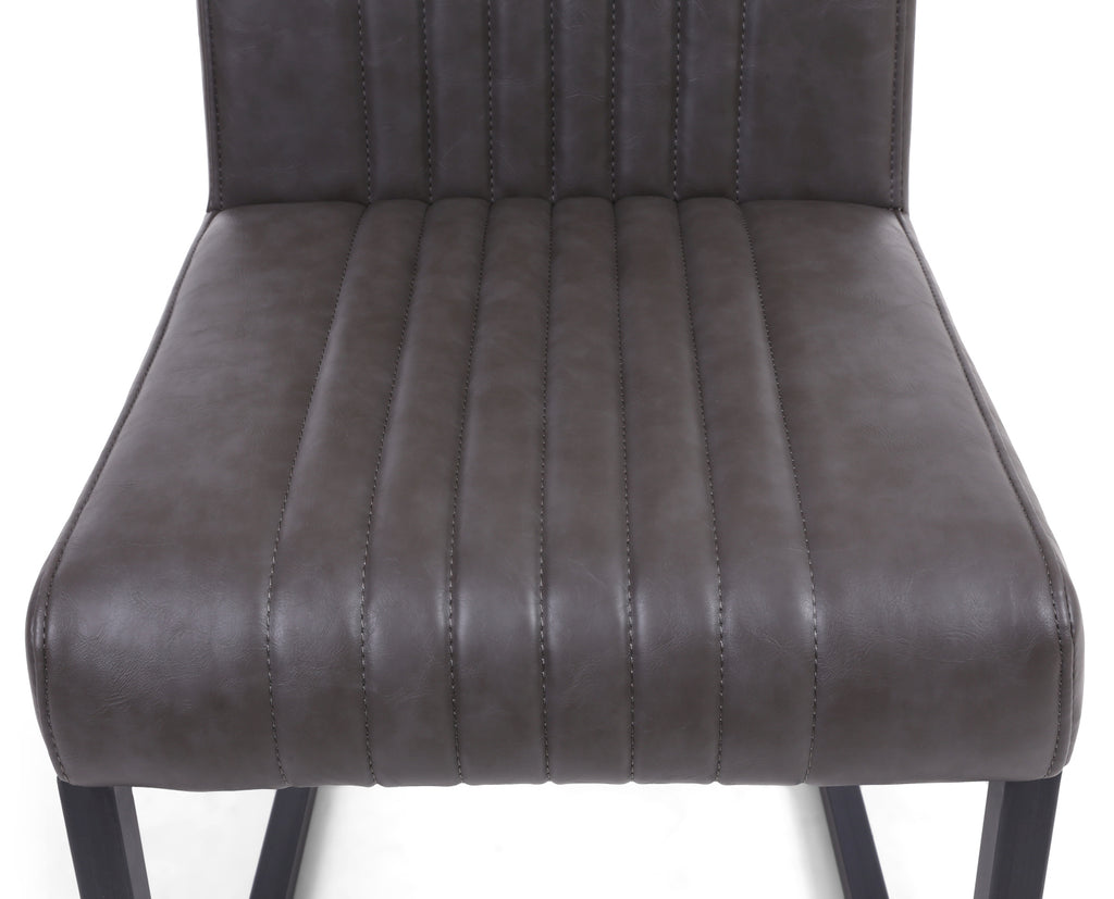 Grey Ribbed Leather Dining Chair Dark Grey Metal Legs - Home Furniture Interiors