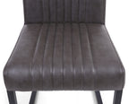 Grey Ribbed Leather Dining Chair Dark Grey Metal Legs - Home Furniture Interiors