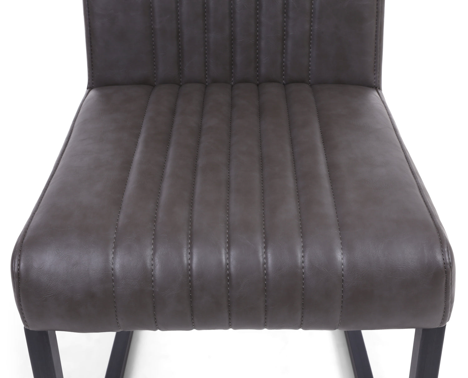 Grey Ribbed Leather Dining Chair Dark Grey Metal Legs - Home Furniture Interiors