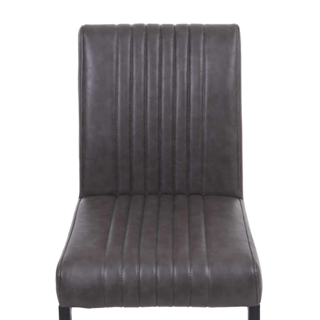 Grey Ribbed Leather Dining Chair Dark Grey Metal Legs - Home Furniture Interiors