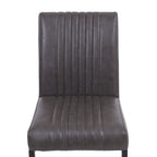 Grey Ribbed Leather Dining Chair Dark Grey Metal Legs - Home Furniture Interiors