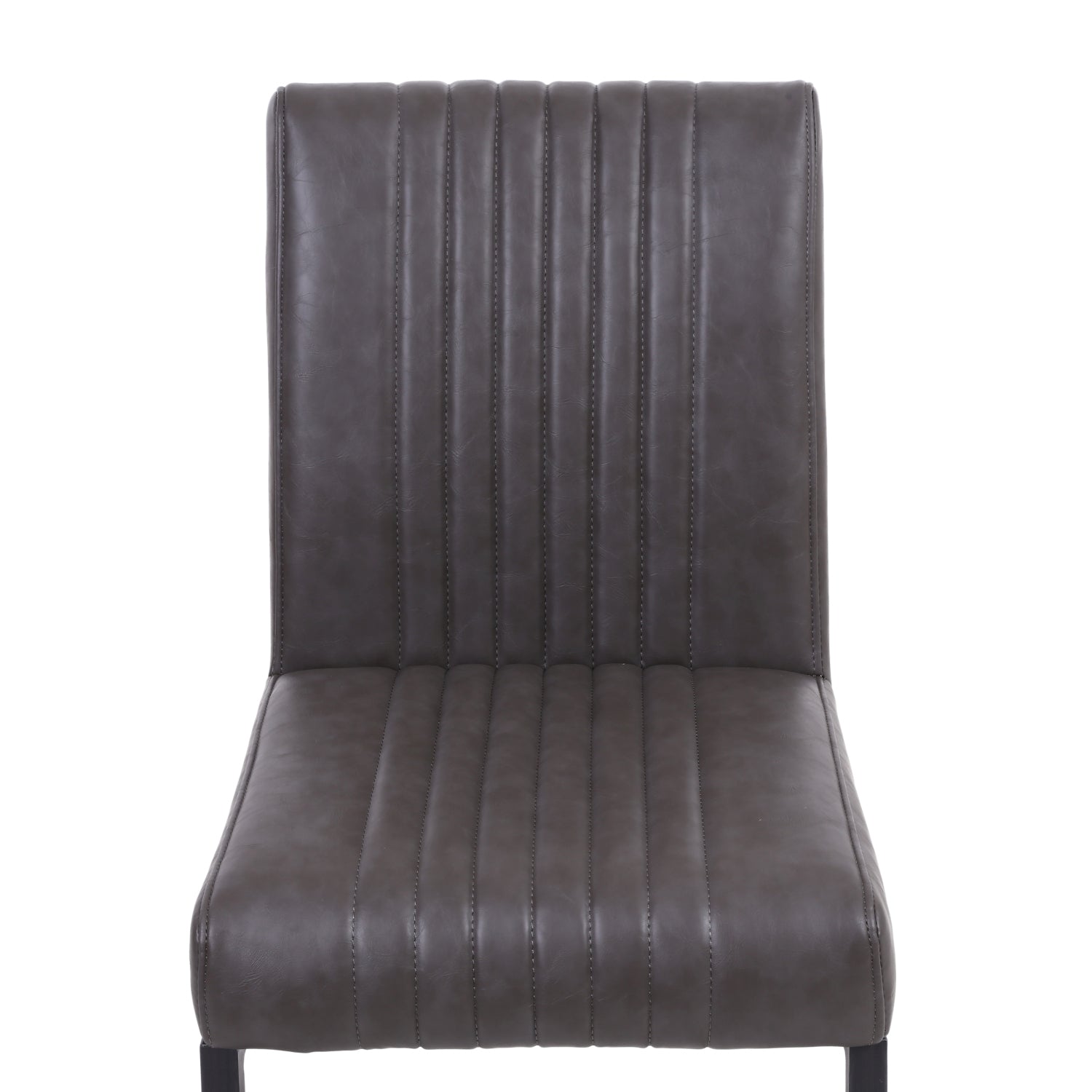 Grey Ribbed Leather Dining Chair Dark Grey Metal Legs - Home Furniture Interiors