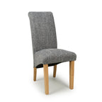 Grey Tweed Fabric Scroll Back Dining Chair