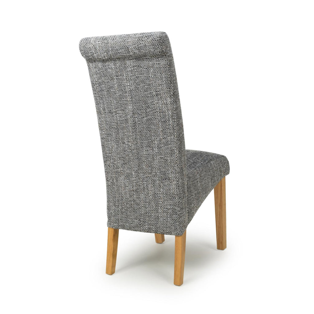 Grey Tweed Fabric Scroll Back Dining Chair - Home Furniture Interiors