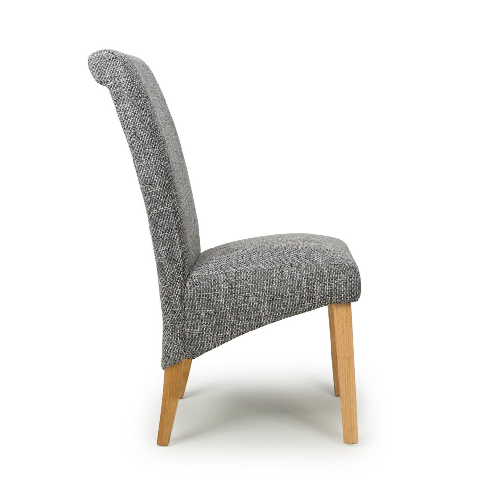 Grey Tweed Fabric Scroll Back Dining Chair - Home Furniture Interiors