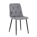 Grey Velvet Fabric Dining Chair Black Metal Legs