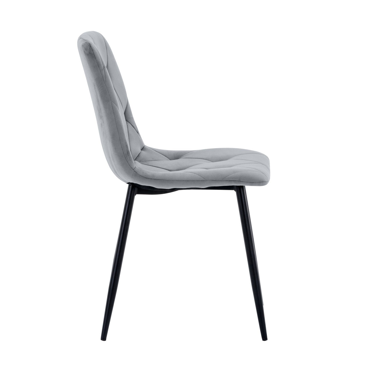 Grey Velvet Fabric Dining Chair Black Metal Legs - Home Furniture Interiors