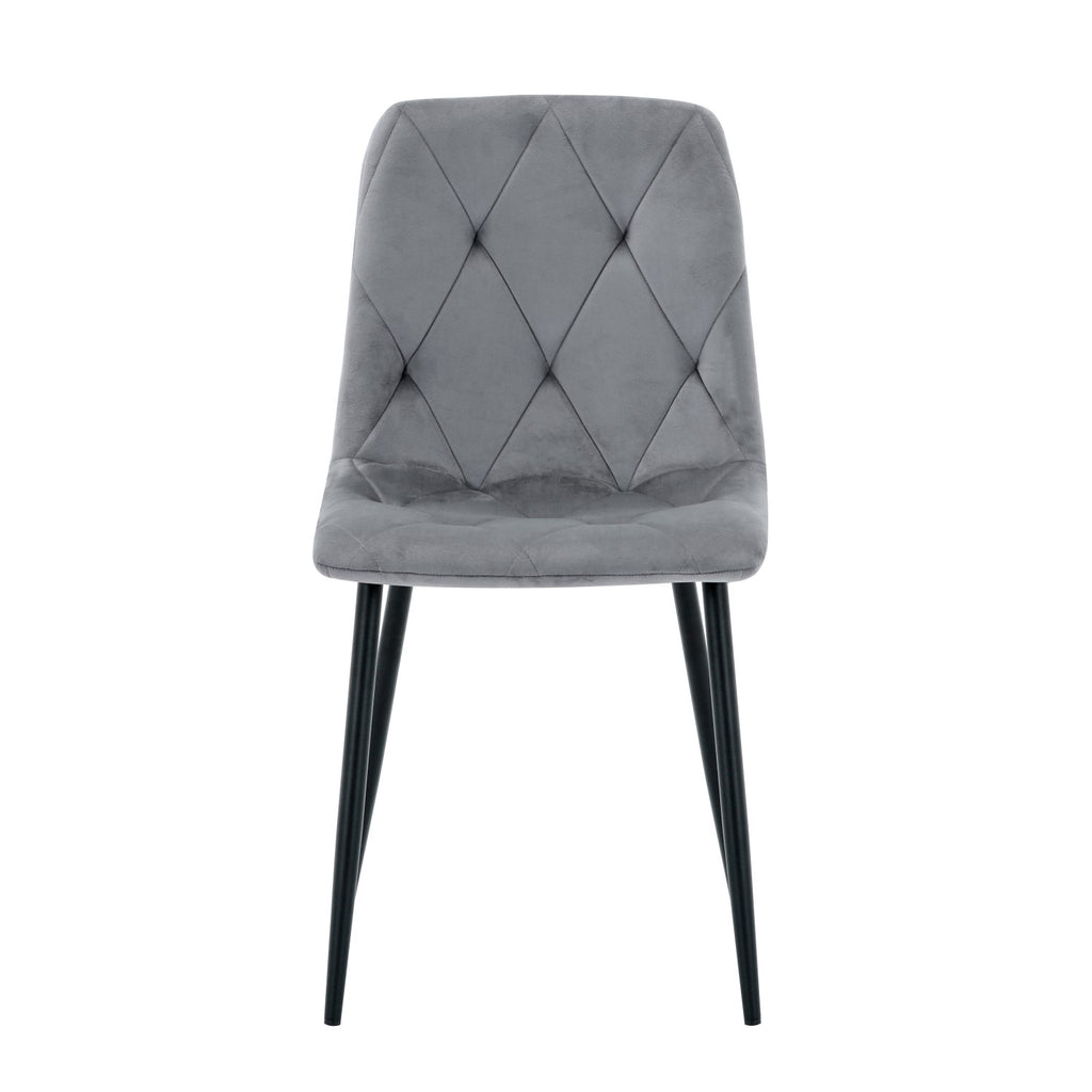 Grey Velvet Fabric Dining Chair Black Metal Legs - Home Furniture Interiors