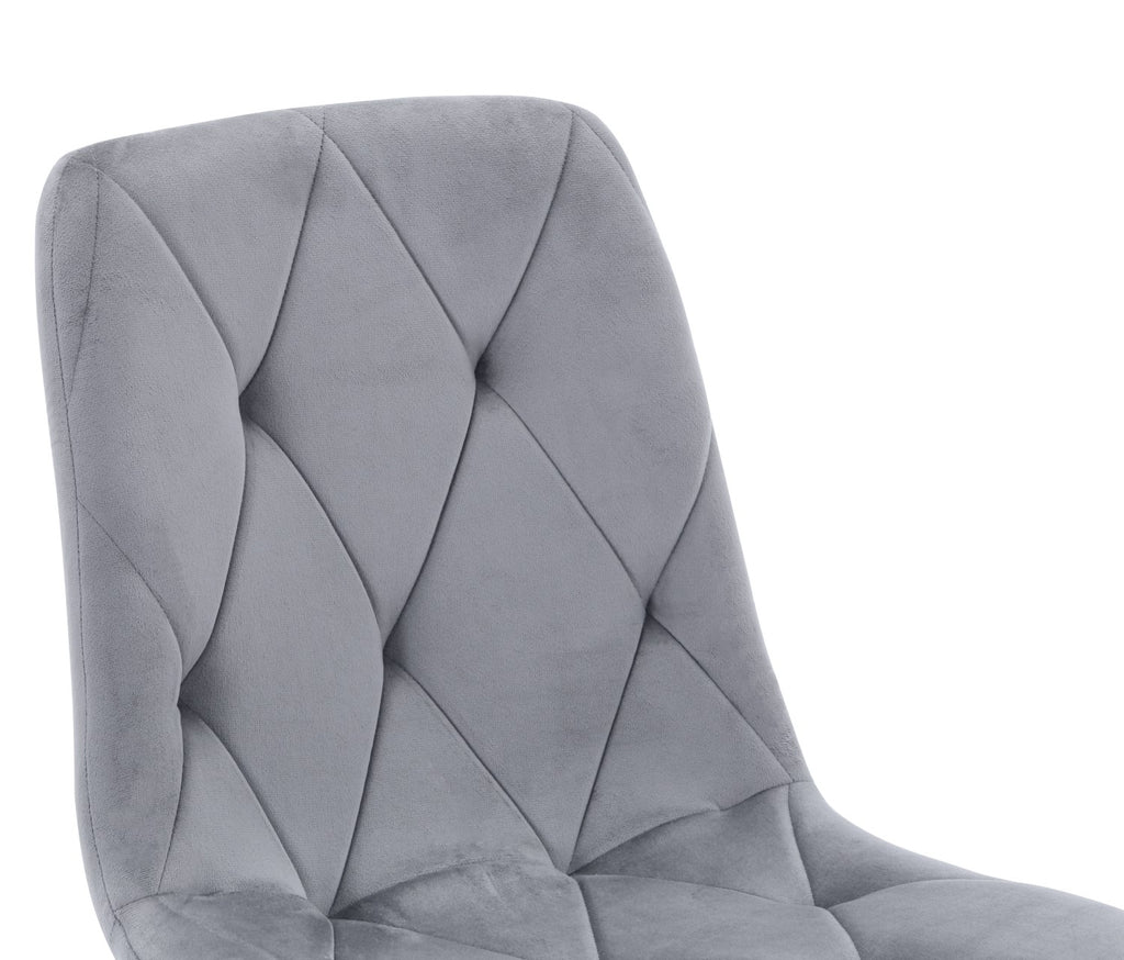 Grey Velvet Fabric Dining Chair Black Metal Legs - Home Furniture Interiors